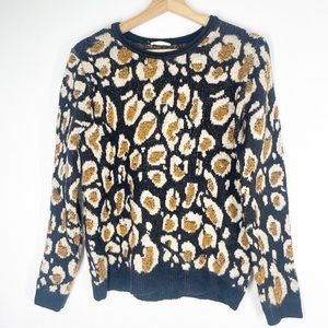 Sophie Rue Sweater XS Cheetah Print Chunky Boucle Fuzzy